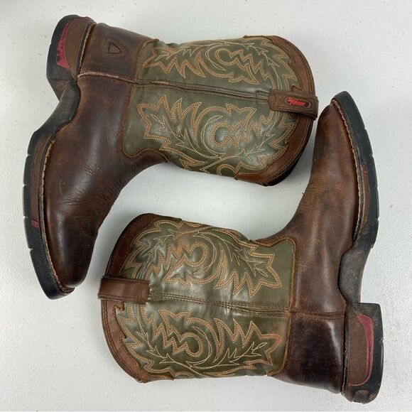 Rocky Kids 4M Long Range Western‎ Boot Brown/Green Leather Square Toe Farm Barn - Picture 8 of 13
